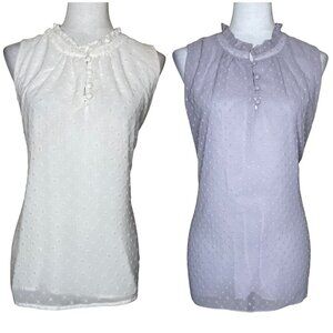 Gibson Look 2 piece Lavender White Respect the Ruffle Sleeveless Blouse XL